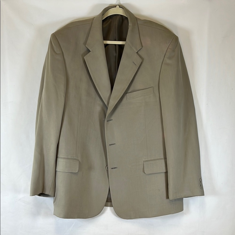 Cezar Del Prado Silk Blazer Men's 44R Taupe 3 Button Lined Unvented Sport Coat